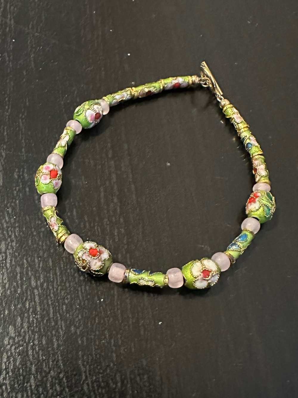 Vintage Green Floral Cloisonné Beaded Bracelet - Women Jewelry